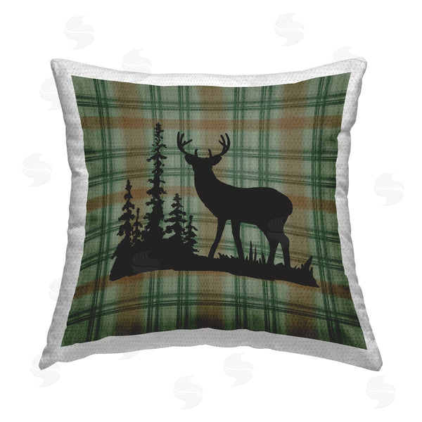 Stupell Industries Jacki Frerichs | Forest Deer On Plaid Printed Throw Pillow
