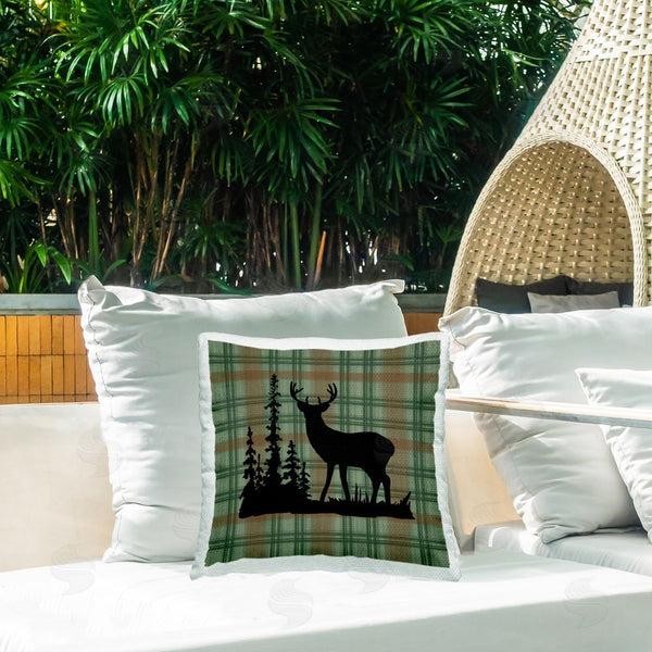 Stupell Industries Jacki Frerichs | Forest Deer On Plaid Printed Throw Pillow