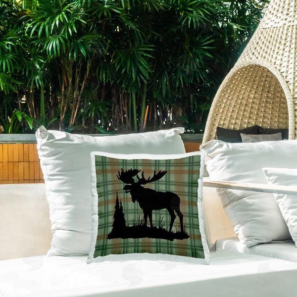 Stupell Industries Jacki Frerichs | Forest Moose On Plaid Printed Throw Pillow