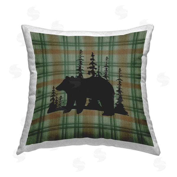 Stupell Industries Jacki Frerichs | Green Plaid Bear Printed Throw Pillow