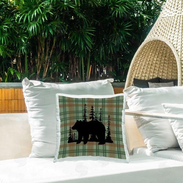 Stupell Industries Jacki Frerichs | Green Plaid Bear Printed Throw Pillow