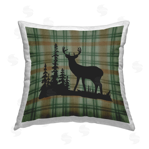 Stupell Industries Jacki Frerichs | Green Plaid Elk Silhouette Printed Throw Pillow