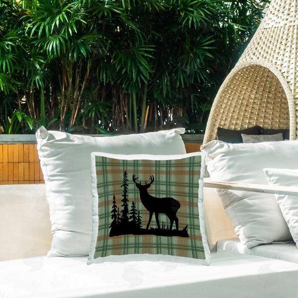 Stupell Industries Jacki Frerichs | Green Plaid Elk Silhouette Printed Throw Pillow