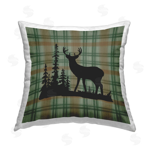 stupell industries Jacki Frerichs | Green Plaid Elk Silhouette Printed Throw Pillow
