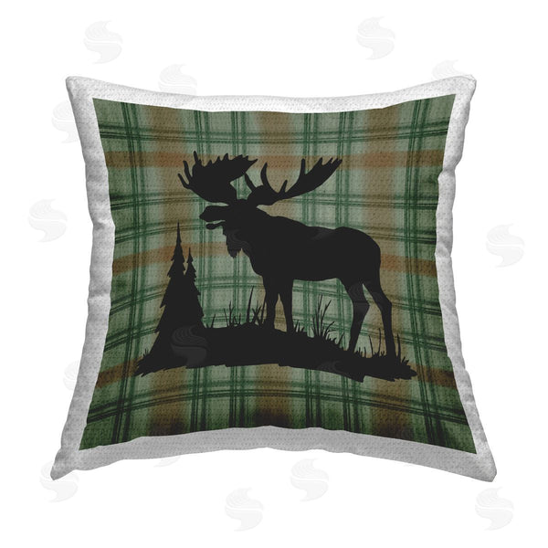 Stupell Industries Jacki Frerichs | Green Plaid Moose Printed Throw Pillow