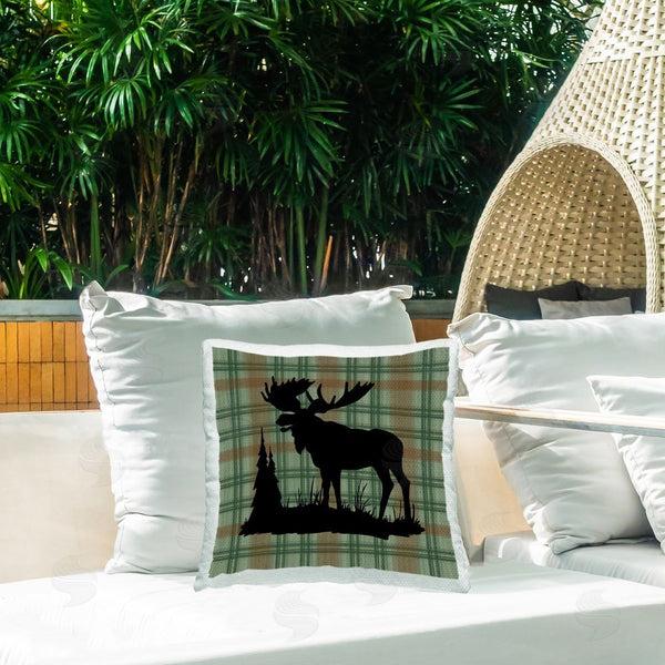 Stupell Industries Jacki Frerichs | Green Plaid Moose Printed Throw Pillow