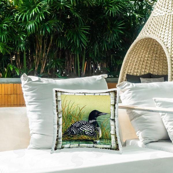 Stupell Industries Jacki Frerichs | Loon With Birch Border Printed Throw Pillow