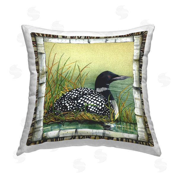 stupell industries Jacki Frerichs | Loon with Birch Border Printed Throw Pillow