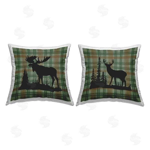 Stupell Industries Jacki Frerichs | Plaid Woodland Animals Printed Throw Pillow Set