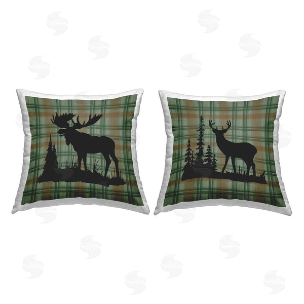 stupell industries Jacki Frerichs | Plaid Woodland Animals Printed Throw Pillow Set