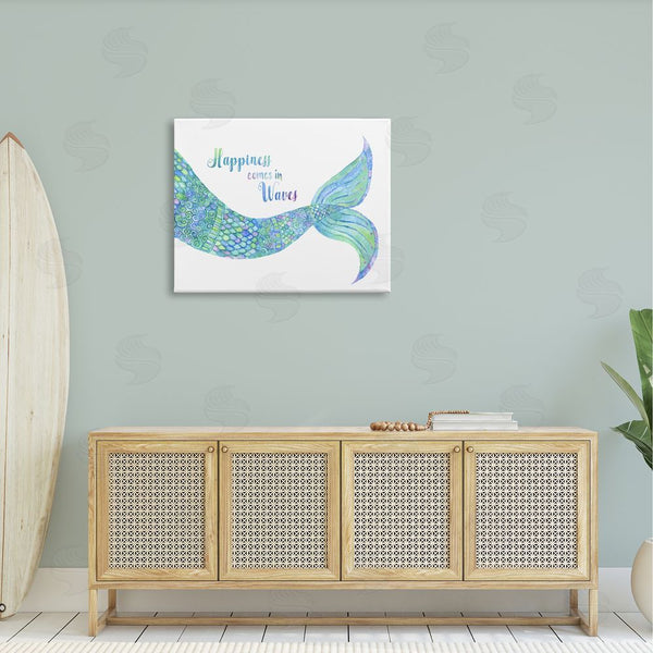 Stupell Industries Jackie Decker | Happiness Comes In Waves Detailed Mermaid Tail Sentiment Wall Art