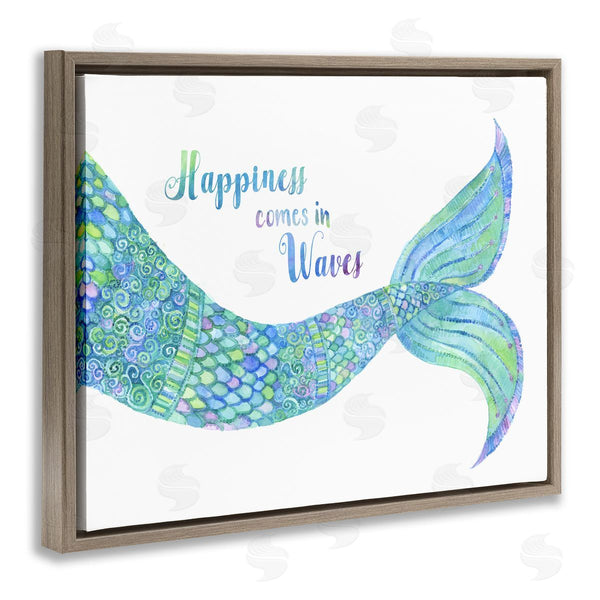 Stupell Industries Jackie Decker | Happiness Comes In Waves Detailed Mermaid Tail Sentiment Wall Art