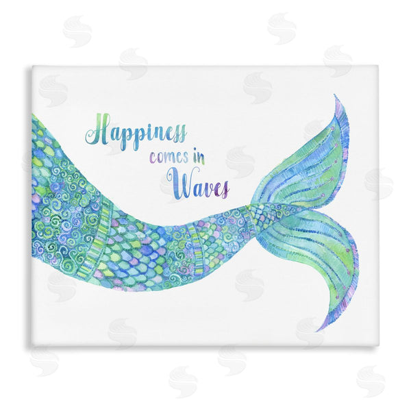 stupell industries Jackie Decker | Happiness Comes in Waves Detailed Mermaid Tail Sentiment Wall Art