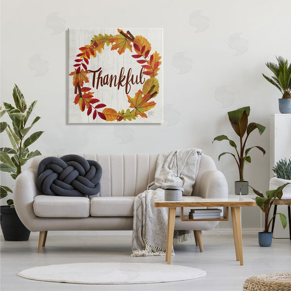 Stupell Industries Jackie Quigley | Autumn Tree Leaf Wreath Thankful Sentiment Home Sign Wall Art