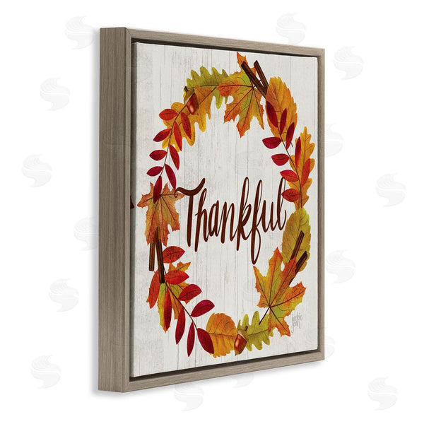 Stupell Industries Jackie Quigley | Autumn Tree Leaf Wreath Thankful Sentiment Home Sign Wall Art