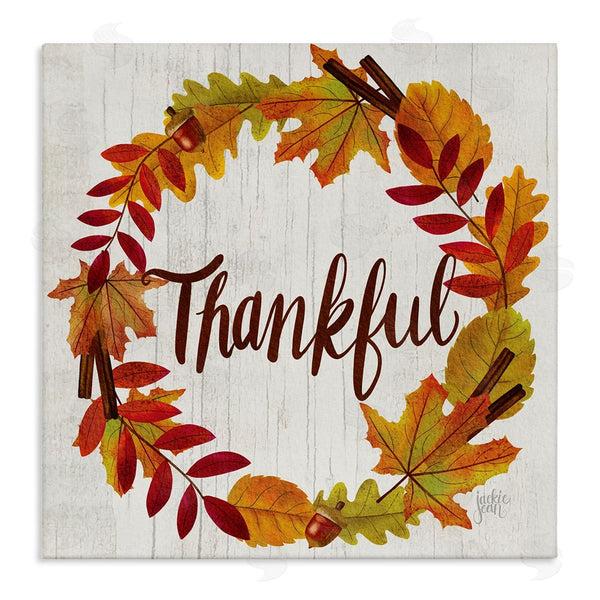 stupell industries Jackie Quigley | Autumn Tree Leaf Wreath Thankful Sentiment Home Sign Wall Art