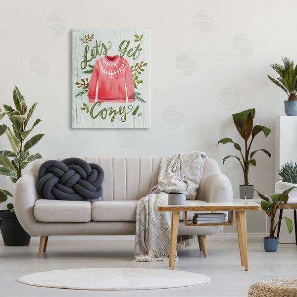 Stupell Industries Jackie Quigley | Let's Get Cozy Holly Plants Pink Winter Sweater Wall Art