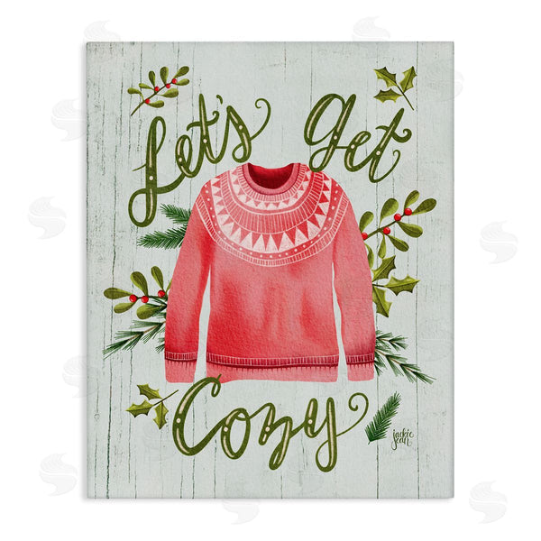 stupell industries Jackie Quigley | Let's Get Cozy Holly Plants Pink Winter Sweater Wall Art