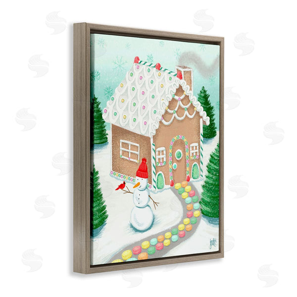 Stupell Industries Jackie Quigley | Playful Gingerbread House Christmas Landscape Happy Snowman Wall Art