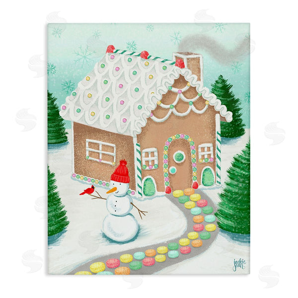 stupell industries Jackie Quigley | Playful Gingerbread House Christmas Landscape Happy Snowman Wall Art