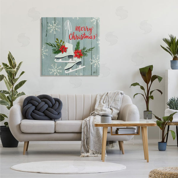 Stupell Industries Jackie Quigley | Red Poinsettia Ice Skating Shoes Merry Christmas Sentiment Wall Art