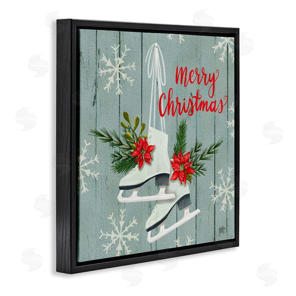 Stupell Industries Jackie Quigley | Red Poinsettia Ice Skating Shoes Merry Christmas Sentiment Wall Art