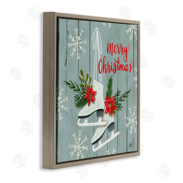 Stupell Industries Jackie Quigley | Red Poinsettia Ice Skating Shoes Merry Christmas Sentiment Wall Art