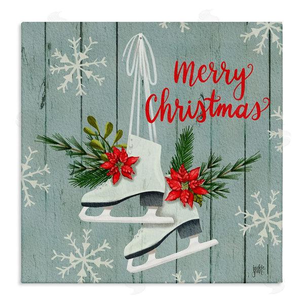 stupell industries Jackie Quigley | Red Poinsettia Ice Skating Shoes Merry Christmas Sentiment Wall Art