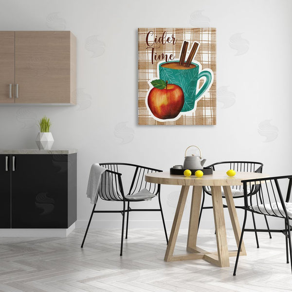 Stupell Industries Jackie Quigley | Warm Apple Cider Time Beverage Brown Farm Plaid Wall Art