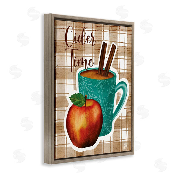 Stupell Industries Jackie Quigley | Warm Apple Cider Time Beverage Brown Farm Plaid Wall Art