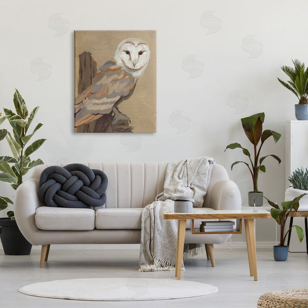 Stupell Industries Jacob Green | Barn Owl Bird Perched Gazing Wildlife Animal Painting Wall Art