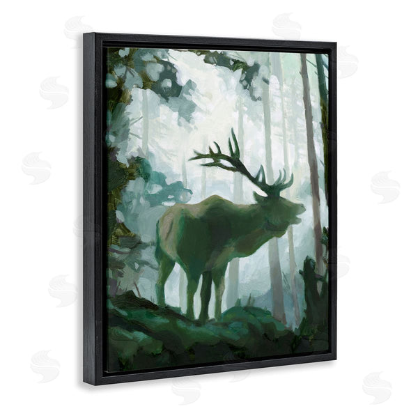 Stupell Industries Jacob Green | Elk Wilderness Silhouette Deep Green Forest Animal