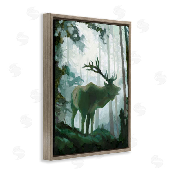 Stupell Industries Jacob Green | Elk Wilderness Silhouette Deep Green Forest Animal