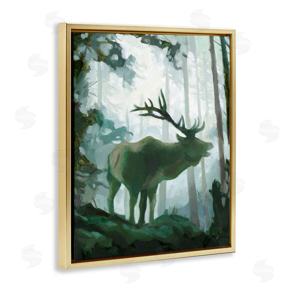Stupell Industries Jacob Green | Elk Wilderness Silhouette Deep Green Forest Animal