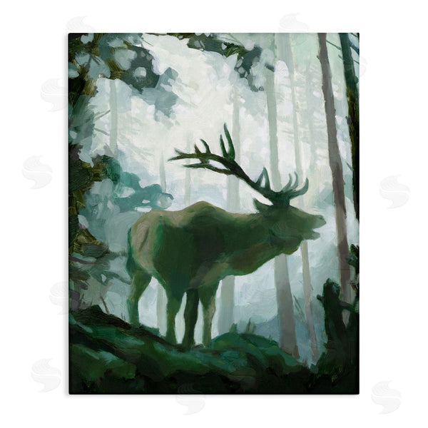 stupell industries Jacob Green | Elk Wilderness Silhouette Deep Green Forest Animal