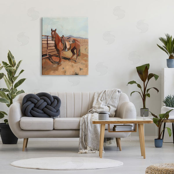 Stupell Industries Jacob Green | Riding Horse Southwestern Farm Field Mountainside Fence Wall Art