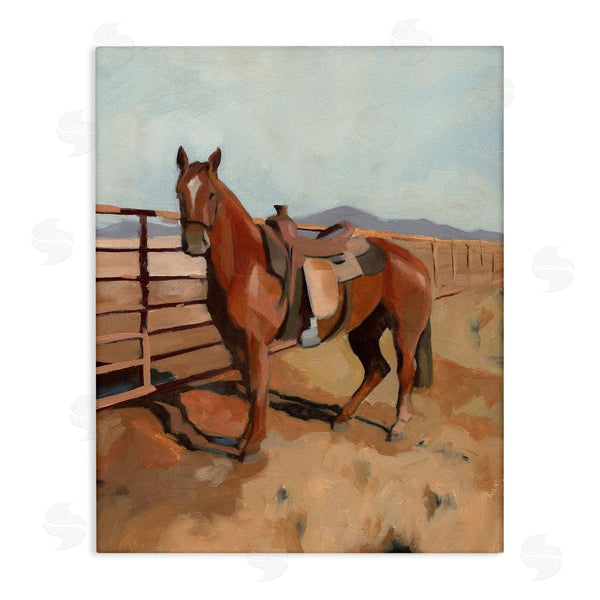 stupell industries Jacob Green | Riding Horse Southwestern Farm Field Mountainside Fence Wall Art