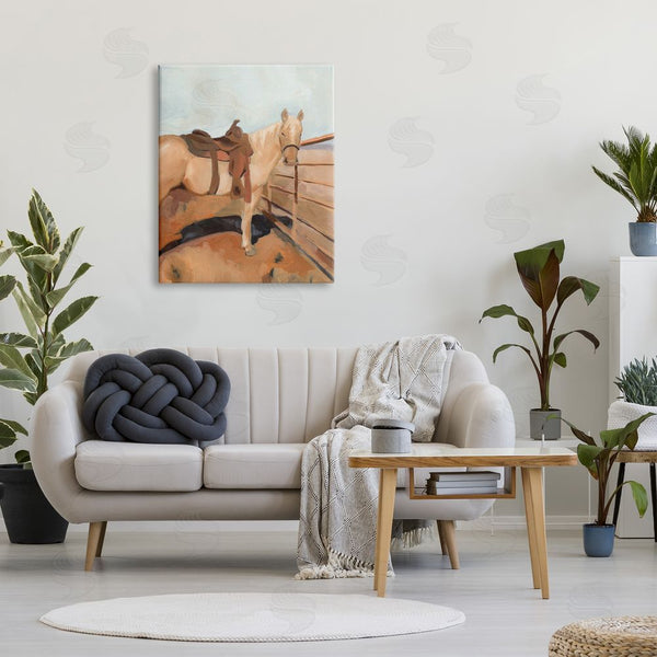 Stupell Industries Jacob Green | Saddled Horse Southwestern Field Farm Fence Orange Blue Wall Art