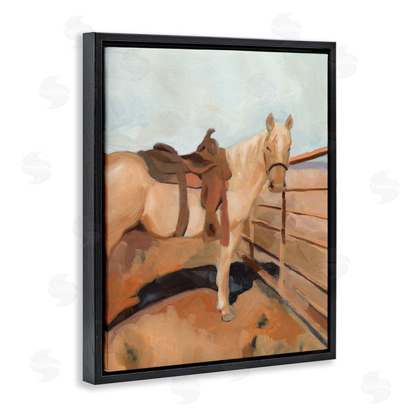 Stupell Industries Jacob Green | Saddled Horse Southwestern Field Farm Fence Orange Blue Wall Art