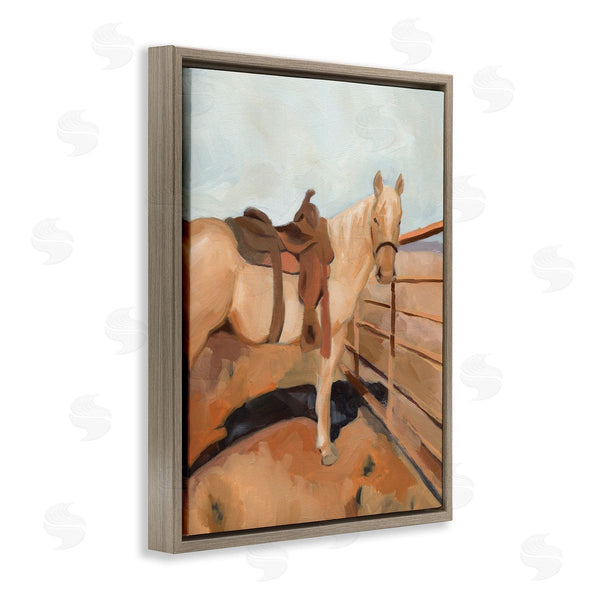 Stupell Industries Jacob Green | Saddled Horse Southwestern Field Farm Fence Orange Blue Wall Art