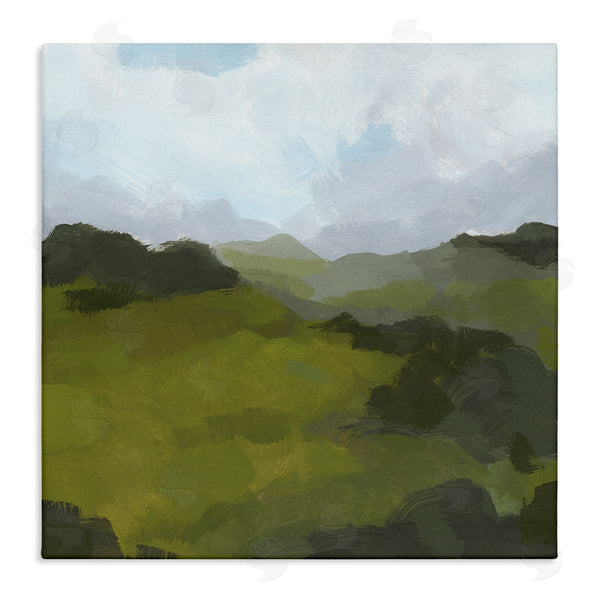 stupell industries Jacob Green | Thick Green Meadow Landscape Cloudy Hazy Sky Wall Art