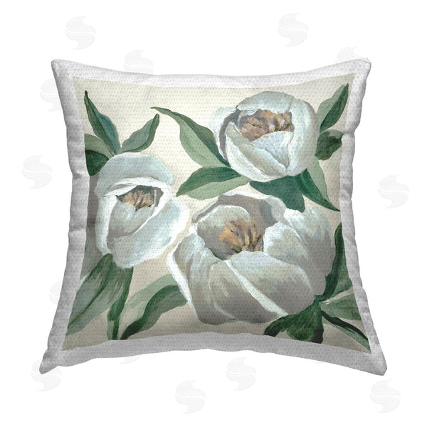 Stupell Industries Jacob Q | Round White Peonies Printed Throw Pillow
