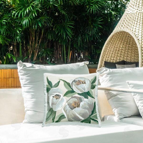 Stupell Industries Jacob Q | Round White Peonies Printed Throw Pillow