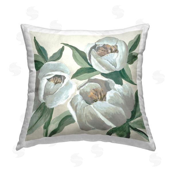 stupell industries Jacob Q | Round White Peonies Printed Throw Pillow