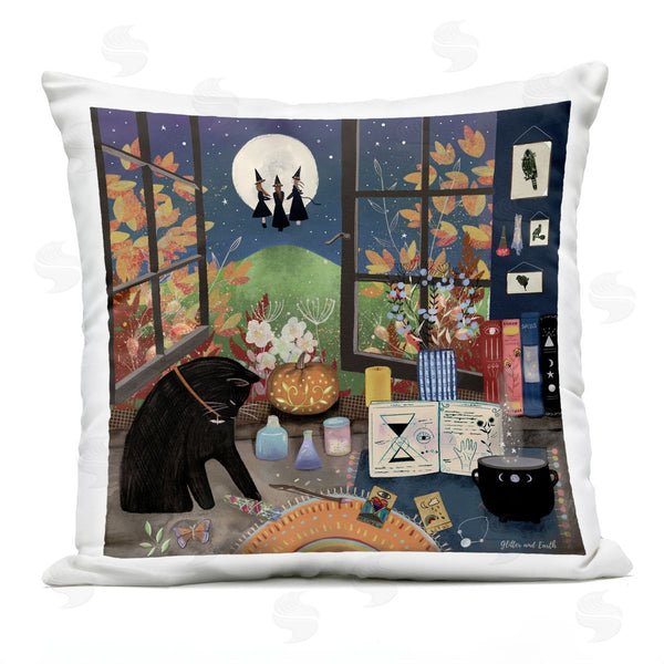 Stupell Industries Jacqueline Wild | Halloween Witchcraft Black Cat Printed Throw Pillow