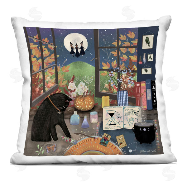 stupell industries Jacqueline Wild | Halloween Witchcraft Black Cat Printed Throw Pillow