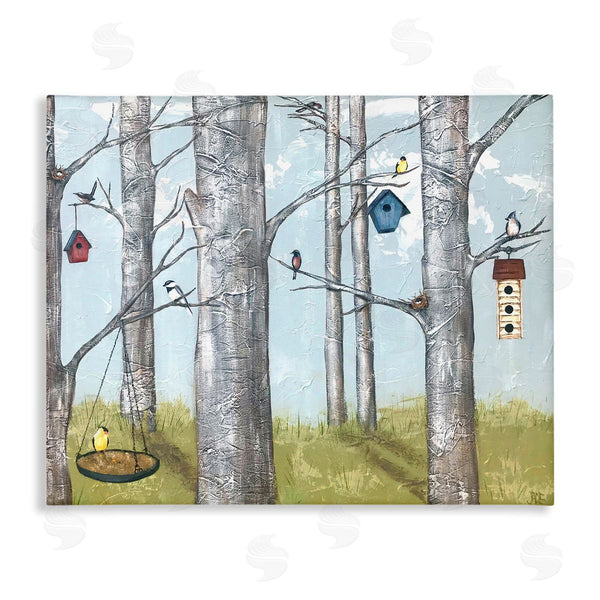 stupell industries Jade Reynolds | Birdhouses Woodland Birch Trees Wall Art
