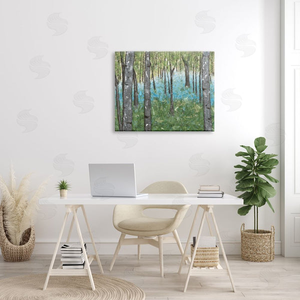 Stupell Industries Jade Reynolds | Mystic Tree Forest Blue Hazy Waters Charming Rustic Wall Art