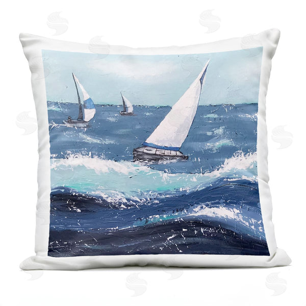 Stupell Industries Jade Reynolds | Rough Sea Waves Sailboats Splash Printed Throw Pillow