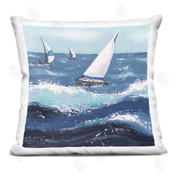 stupell industries Jade Reynolds | Rough Sea Waves Sailboats Splash Printed Throw Pillow